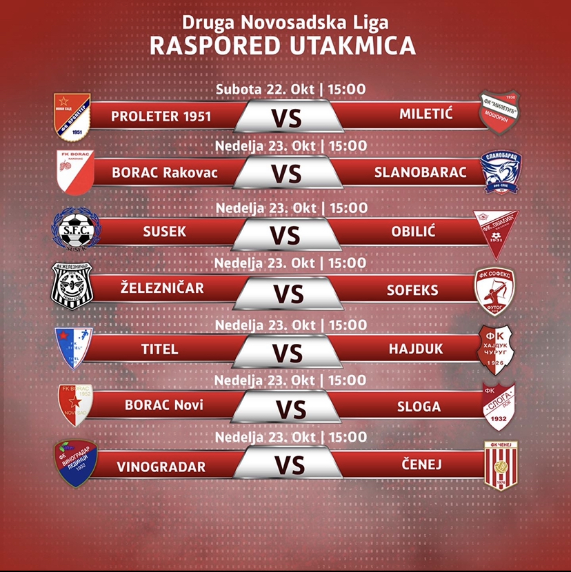 Raspored utakmica Druga novosadska liga